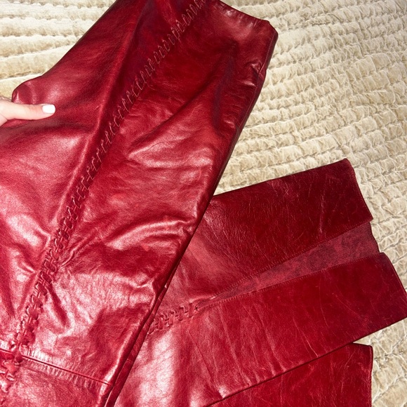Authentic Red Leather Flare Pants - Fits like a low rise size 8, listed as 12. - Picture 1 of 12